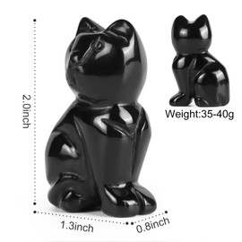 Artistone 2" Black Obsidian Crystal Cat Statue Hand Carved Healing Crystals Gemstone Cat Figurine Animals Crafts Home Decor (Gift Box)