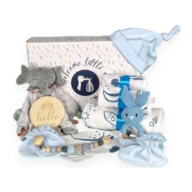 Baby Gift Set, Newborn Gift, Baby Gift Girl and Boy - with Cuddly Toy, Rattle, Dummy Holder, Blanket and Bib
