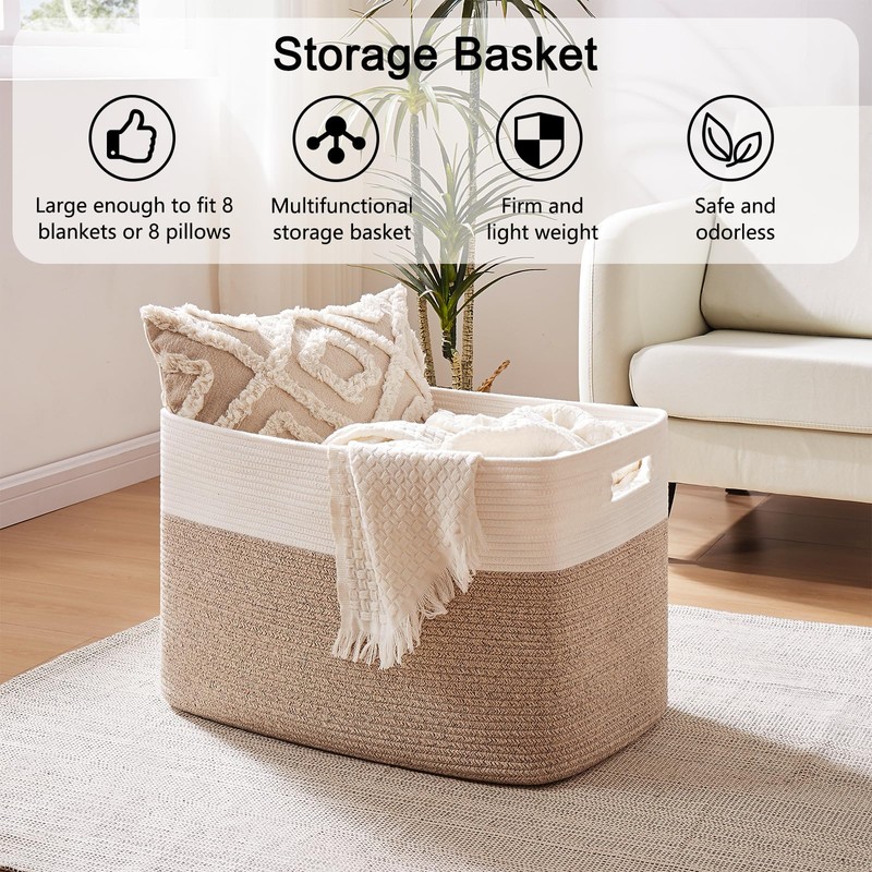 OIAHOMY 108L Extra Large Blanket Basket, 25”x16”x16” Laundry Basket, Blanket