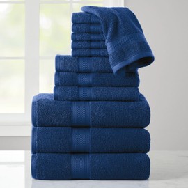 Stoneberry Home 12-Piece Towel Set with Three Bath Towels, Three Hand Towels, and Six Washcloths, Navy
