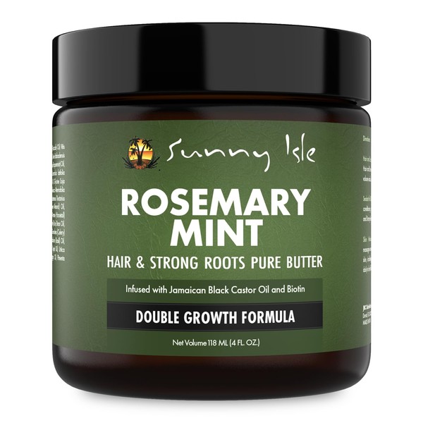 Sunny Isle Rosemary and Mint Butter for Strong Hair and Roots, 4 Ounces, Infused with Biotin and Jamaican Black Castor Oil, Strengthening and Nourishing Hair Follicles