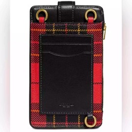 Coach  COACH PLAID PRINT TURNLOCK CHAIN PHONE CROSSBODY IN COLOR: RED MULTI