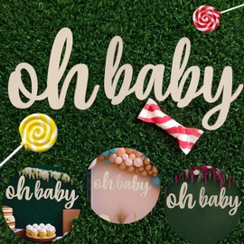 Oh Baby Wood Sign - Gender Reveal Background Decoration, Baby Shower Wall or Door Hanging Wooden Backdrop Decor Photo Props