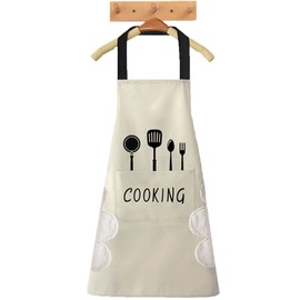 KWQINX aprons for women with pockets kitchen aprons with pockets cooking aprons for women wipe hands, waterproof for cooking and baking (white)