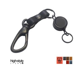 [highstyle] Tochigi Leather & Carabiner & Single Reel Key Chain Antique Black Color, Black