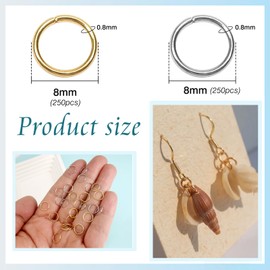 TOAOB 500pcs Stainless Steel Open Jump Rings Silver and Gold Tone O Rings Connector 8mm for DIY Craft Necklaces Bracelet Pendant Keychains Jewelry Making