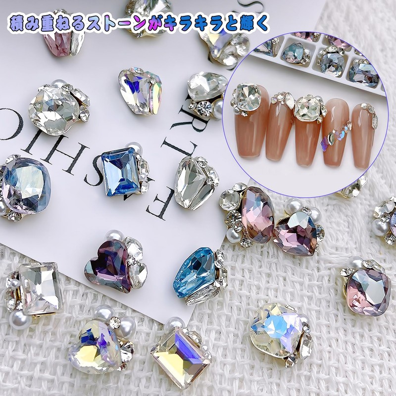 Sucodver Nail Parts Stone Heart Square Rectangle Glitter Clear Large