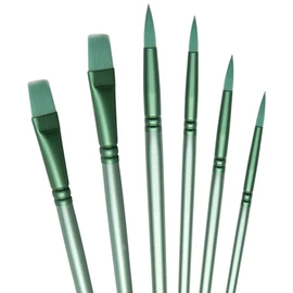 aderroo Acrylic Paint Brush Set, 6 pcs Watercolor Brushes, Painting Brush Nylon Hair Brushes for All Purpose Oil Watercolor Painting Beginner Kits (6, Green)