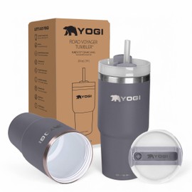 YOGI Ceramic Lined Tumbler with Straw and Lid, Stainless Steel Travel Mug & Water Tumbler, Vacuum Sealed Cup - 20oz Graphite