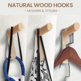 evory Wood Wall Hooks,5 Pack Natural Wooden Coat Hooks Wall Mounted,Handmade Rustic Hat Hooks Heavy Duty Entryway Wall Hangers for Hanging Towels, Clothes, Bags (Beech Wood)