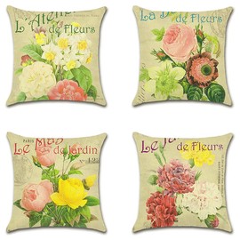 Artscope Waterproof Cushion Covers, Pack of 4 Cotton Linen Breathable Cushion Case for Patio, Garden, Farmhouse Decor, 45 x 45 cm