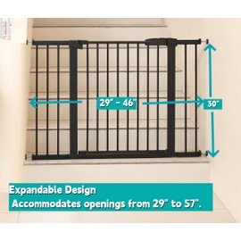 29"-57" Baby and Pet Safety Gate, 30" Tall Metal Walk-Thru Gate for Doorways & Stairs, Easy One-Hand Open, Dual Lock, Extensions & Wall Mounts Included (Brown, 29"-46" W x 30.5“H)