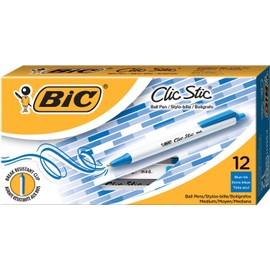 Clic Stic Ballpoint Retractable Pen, Blue Ink, Medium, Dozen, Total 18 DZ, Sold as 1 Carton
