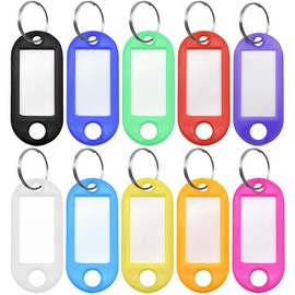 Ruidee 100 Pieces Arghetten Plastic Keychains, 10 Colors Key Fob ID Rotating Replaceable Name Tags for Keys, Luggage, Name Tags (YSP-10)