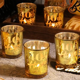 12pcs Black & Gold Votive Candles Holders - 40th Birthday Decorations for Men, Tea Lights Candle Holder Happy 40th Birthday Lights for Anniversary Decorations (Frosted Gold,12)