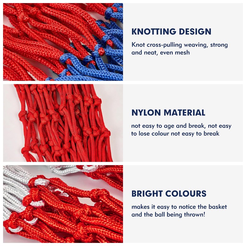 2PCS Basketball Net, Tri- Colour Netball Net Weighted and Bold