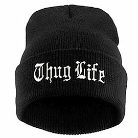 LANLYLGQ Thug Life Knitted Beanie Unisex Men Women Warm Hat Winter Hat Ski Hat, Black+white