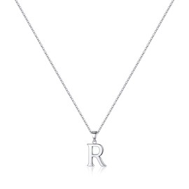 Turandoss S925 Sterling Silver Initial Necklace for Women, Dainty Hypoallergenic Initial Neckalce Letetr Alphabet S925 Sterling Silver Necklace for Women(R)