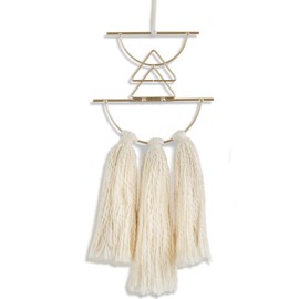 IOWER Boho Wall Decor Macrame Wall Hanging Small Metal Wall Art Cute Wall Decor For Living Room Bedroom(Ivory, 13"Lx4.7"w)