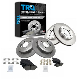 TRQ Front and Rear Brake Pad and Rotor Set Ceramic Vented Solid Rotors Compatible with 2007-2015 Mini Cooper