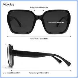 ViewJoy Oversized Womens Sunglasses Super Dark Polarized Cat.4 Lens For Light Sensitivity People Square Black Frame