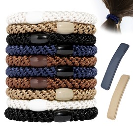 Pack of 10 Hair Bobbles Braided Thick Braid Hair Scrunchies Original High Elasticity Hair Band Bracelet Stylish, Multicoloured Hair Bobbles Suitable for Women, Non-Damaging Ponytail Holders (Dark)