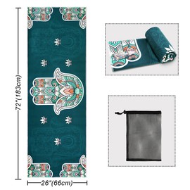 Yoga Mat Towel with Corner Pockets - Microfiber Yoga Towels for Hot Yoga Non Slip Moisture Wicking Sweat Absorbent, Hamsa Yoga Towel Easy for Travel, Use in Hot Yoga, Bikram, Pilates and Fitness