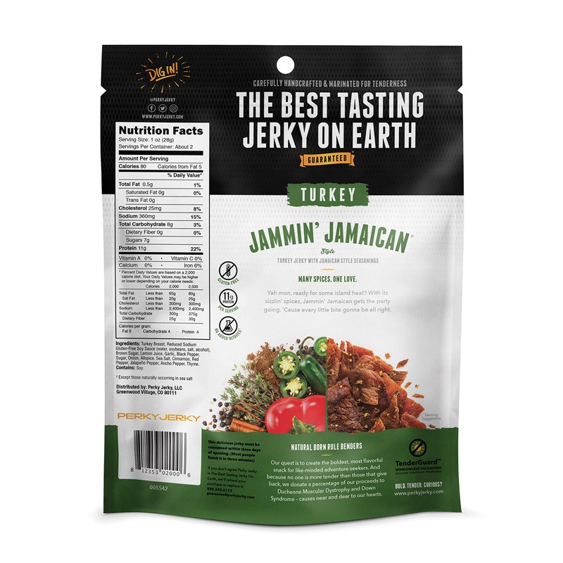 Perky Jerky Jammin' Jamaican Turkey Jerky, 2.2oz (Pack of 12)
