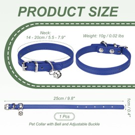 PETAXCELL Dog Collar with Bell, Pu Leather Cat Collars Pet Basic Soft Padded Adjustable Buckle, 10" (Navy, 1 Pcs), Intended for Teacup/Little Dog/Kitten Cats/Small Animals