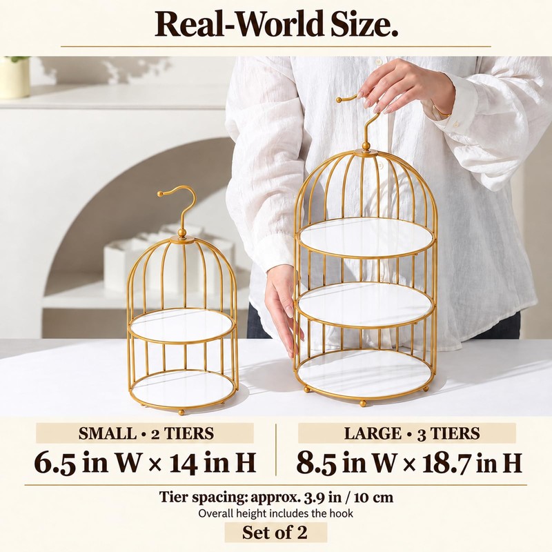 Gold Bird Cage Cupcake Stand Set, 2-Piece 3-Tier and 2-Tier