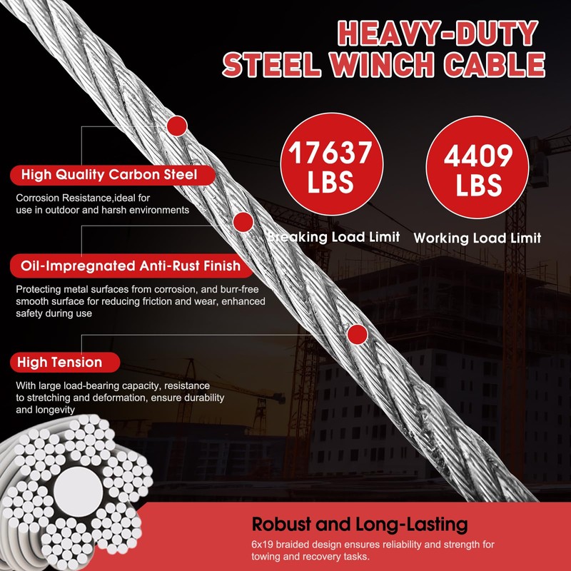 kuailebuy Steel Winch Cable,3/8" x 100' Wire Rope with Swivel