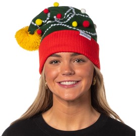 National Lampoon's Christmas Vacation Leaning Tree Squirrel Cuffed Pom Woven Beanie Hat Multicolored
