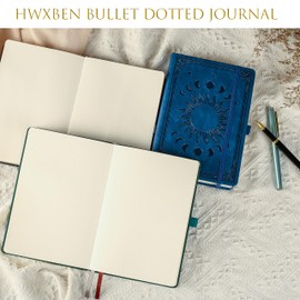 HwxBen Bullet Dotted Journal, Dotted Notebook, 256 Pages, 140 gsm Ink-proof Paper, PU Hard Cover, Elastic Band, Inner Pocket, for Work, Office and School, 19.6 x 25.4 cm (Blue)