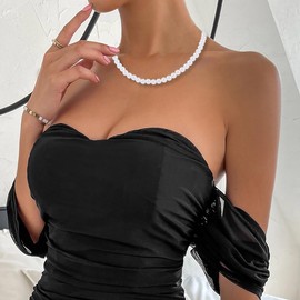 Tgirls Pearl Necklaces Dainty Pearl Choker Necklace Chain Round Beaded Necklace Wedding Jewelry for Women (Pearl-1)