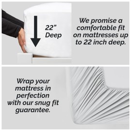 Southshore Fine Living, Inc., 100% Cotton Sheets Queen Size Bed Set, 300 Thread Count Extra Deep Pocket Queen Sheets Cotton Sateen Weave, 4-Piece, 22-Inch Extra Deep Pocket Fitted Sheet, White Sateen