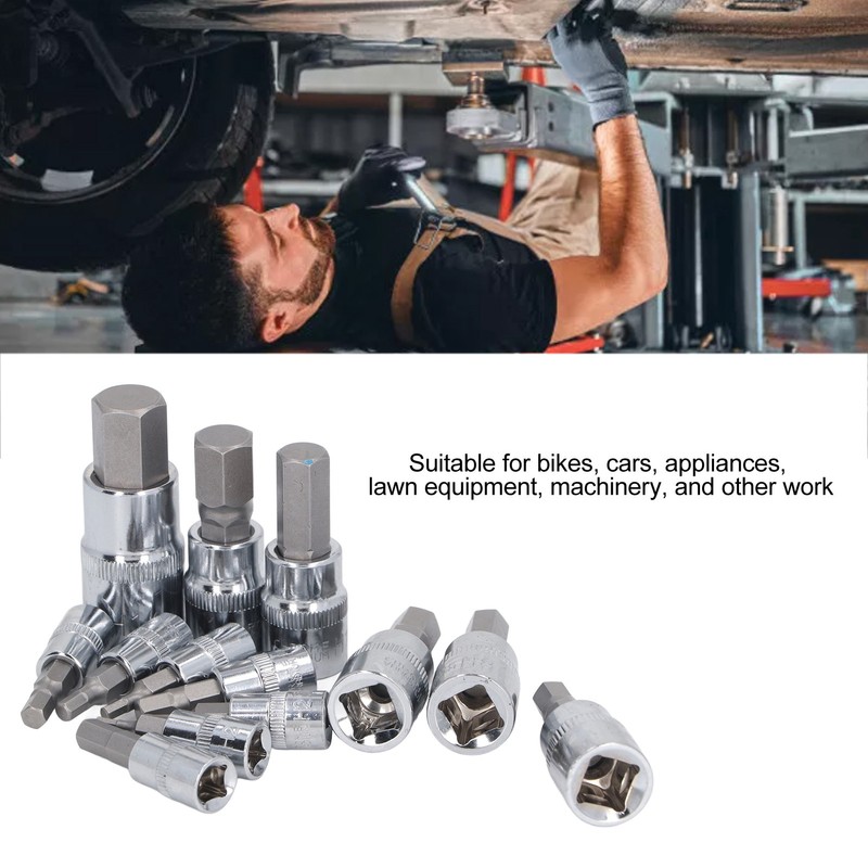 13 Pcs Hex Bit Socket Set 1/4 3/8 1/2 Inch