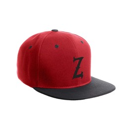Daxton Classic Snapback Flat Bill Visor Vintage Custom Number Letter Hat Cap, Red Black Hat, Letter Z