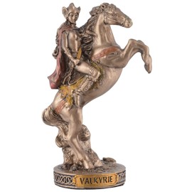 Veronese Miniature Figurine Germanic Valkyrie on Horse, Hand-Painted Bronze