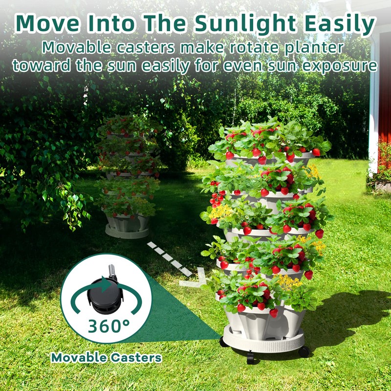 Tectsia Strawberry Vertical Planter Tower Garden, 7 Tiered Stackable Planter