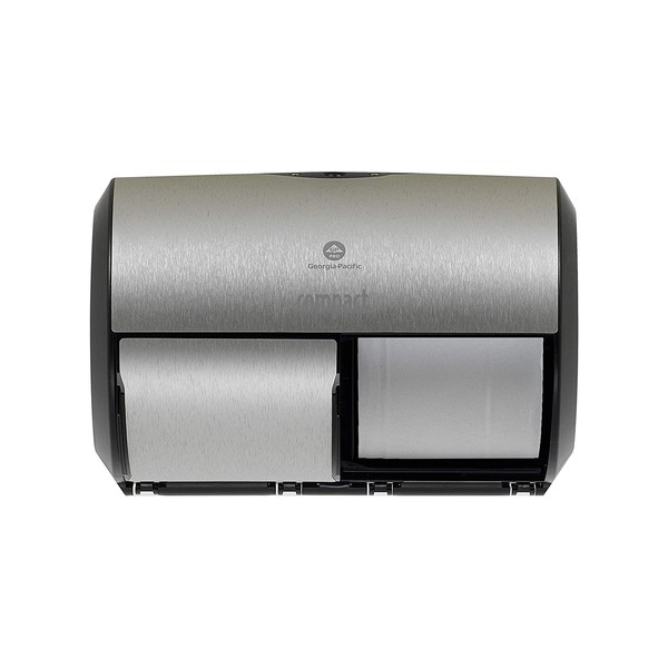 Compact 2-Roll Side-by-Side Coreless High-Capacity Toilet Paper Dispenser by GP PRO (Georgia-Pacific), Faux Stainless, 56796A, 1 Dispenser