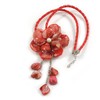 Avalaya Large Shell Flower Pendant with Faux Leather Cord in
