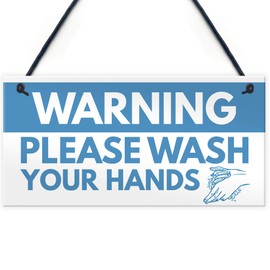 RED OCEAN Warning Sign Please Wash Your Hands Bathroom Toilet Sign Hanging Plaque Home Decor