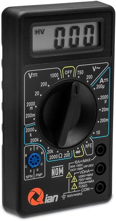 QIAN Multimetro Digital Pantalla LCD 3 12 digitos -Mide Voltaje ACDC, Corriente CC y Resistencia - Incluye Punta Negra y Roja (QAD-90011)