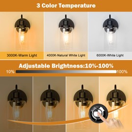 Battery Operated Wall Sconce Set of Two, Wireless Glass Lampshade Sconces with Remote Control 3 Color Temperature Dimmable, Industrial Vintage Decor Wall Lighting Fixture, E26 Bulb Included, Gold