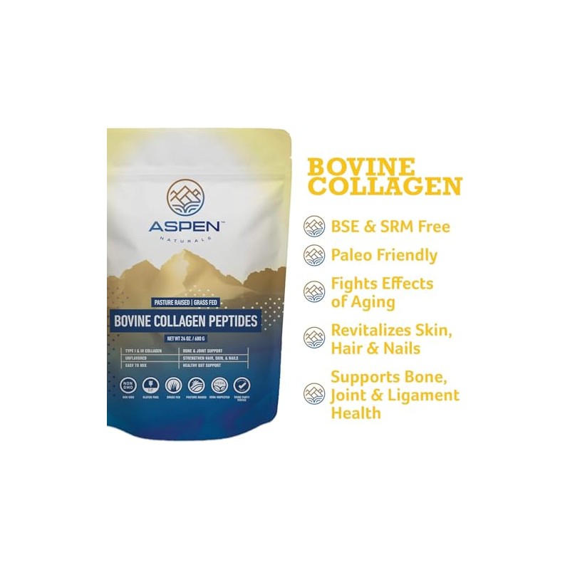 Aspen Naturals Suplemento Polvo Péptidos Colágeno Hidrolizado Alimentado Hierba Sabor