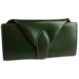 [E-mono] Long Wallet Women's Garçon Wallet Cowhide Genuine Leather Large Capacity Open Box Coin Compartment Wallet Original Open Pocket Garçon Wallet Casual Formal Elegant Long Wallet Unisex, green