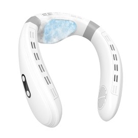 PluvoFan Neck Fan Back-Windy 6000mAh with Cooling Plate Cold Compress Bladeless Portable Thermo-Electric Cooler Rechargeable Holiday Essentials for Women Men Outdoor Camping Gardening Walking(White)