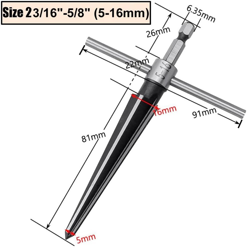 Yakamoz 2Pieces T-Handle Tapered Reamer Set, 1/4" Hex Shank Detachable
