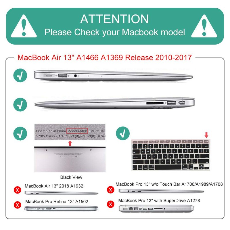 Mektron for MacBook Air 13 inch Case A1466 A1369 (2010-2017