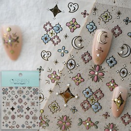 CESTSIREN Holographic Boho Nail Art Stickers, Aurora Bohemian Totem Nail Decals, Self-Adhesive, Nail Accessories & Supplies, Durable & Long-Lasting